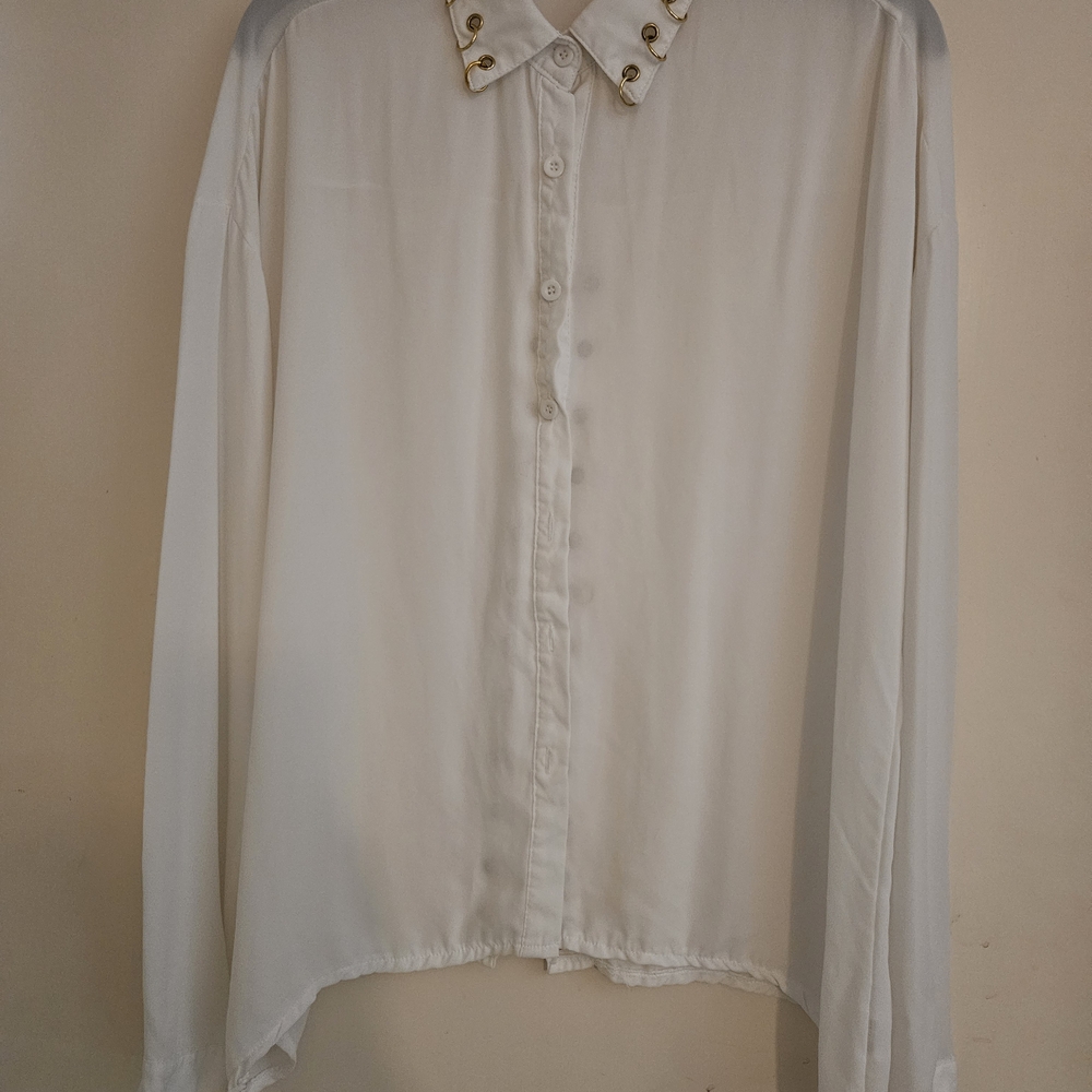 Elegant White Blouse with Gold Button Details